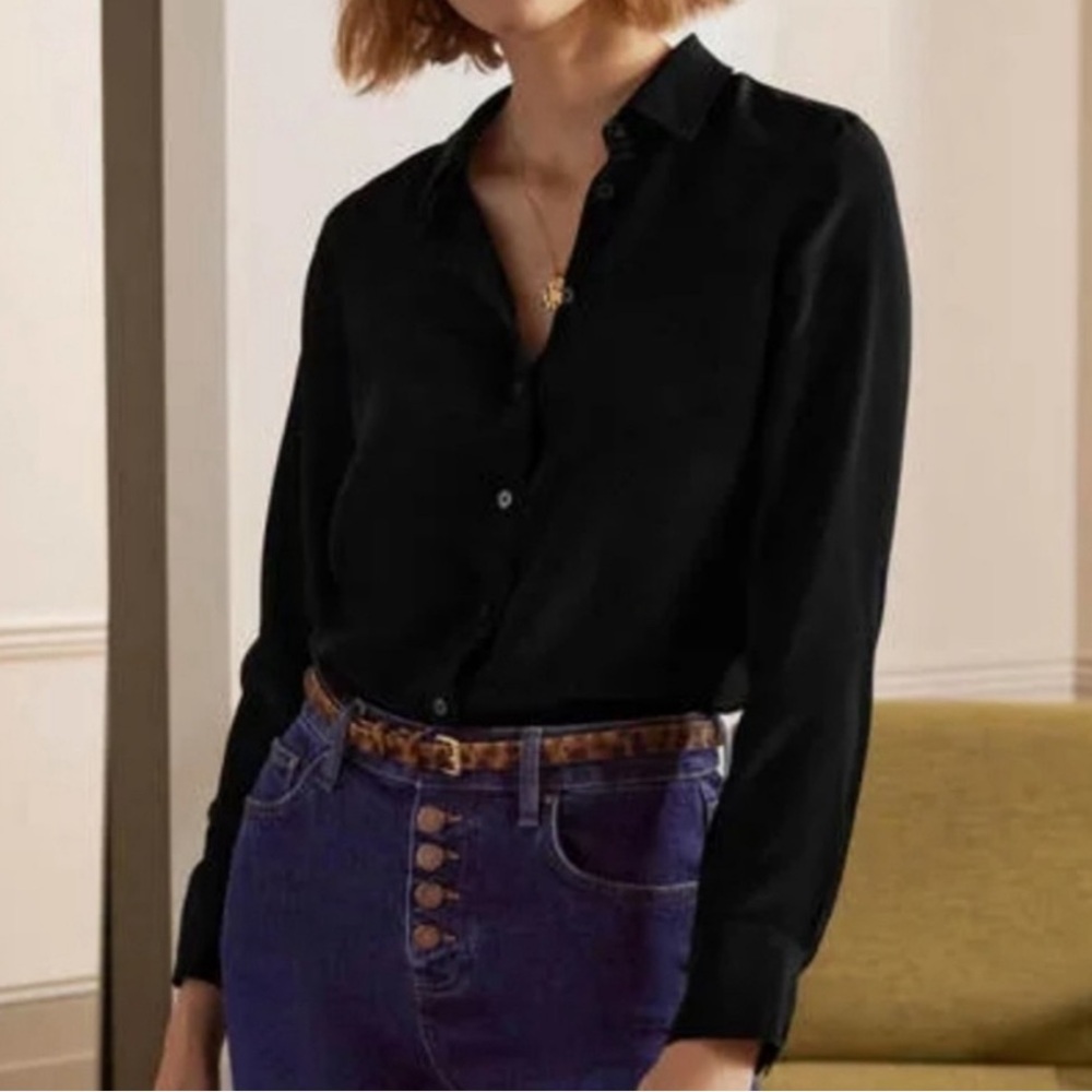 Boden Signature 100% Silk Button Down Blouse Top Black US8-10